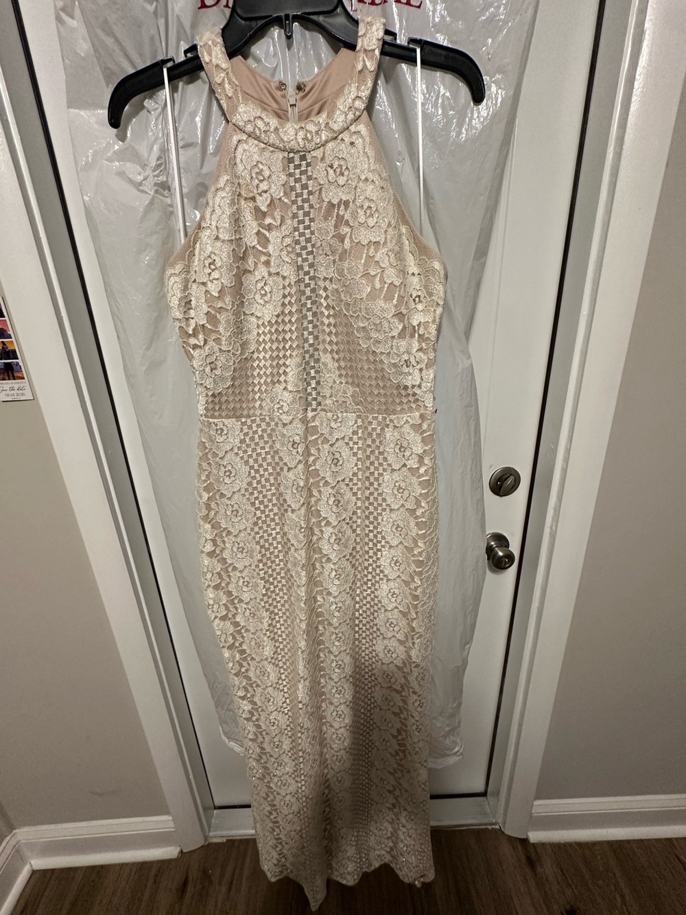 Night Way Collections Lace Halter Maxi Dress in Cream